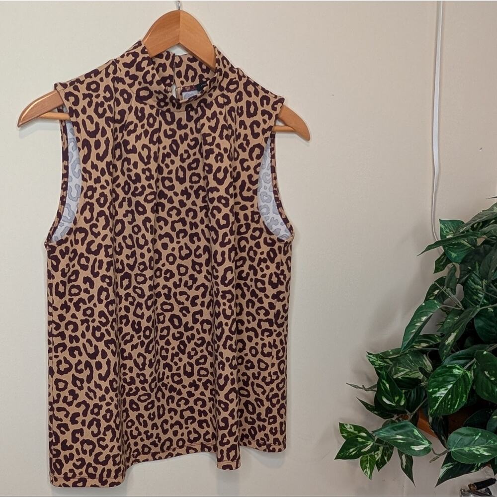 Ann Taylor Leopard Print Sleeveless High Neck Blouse Medium